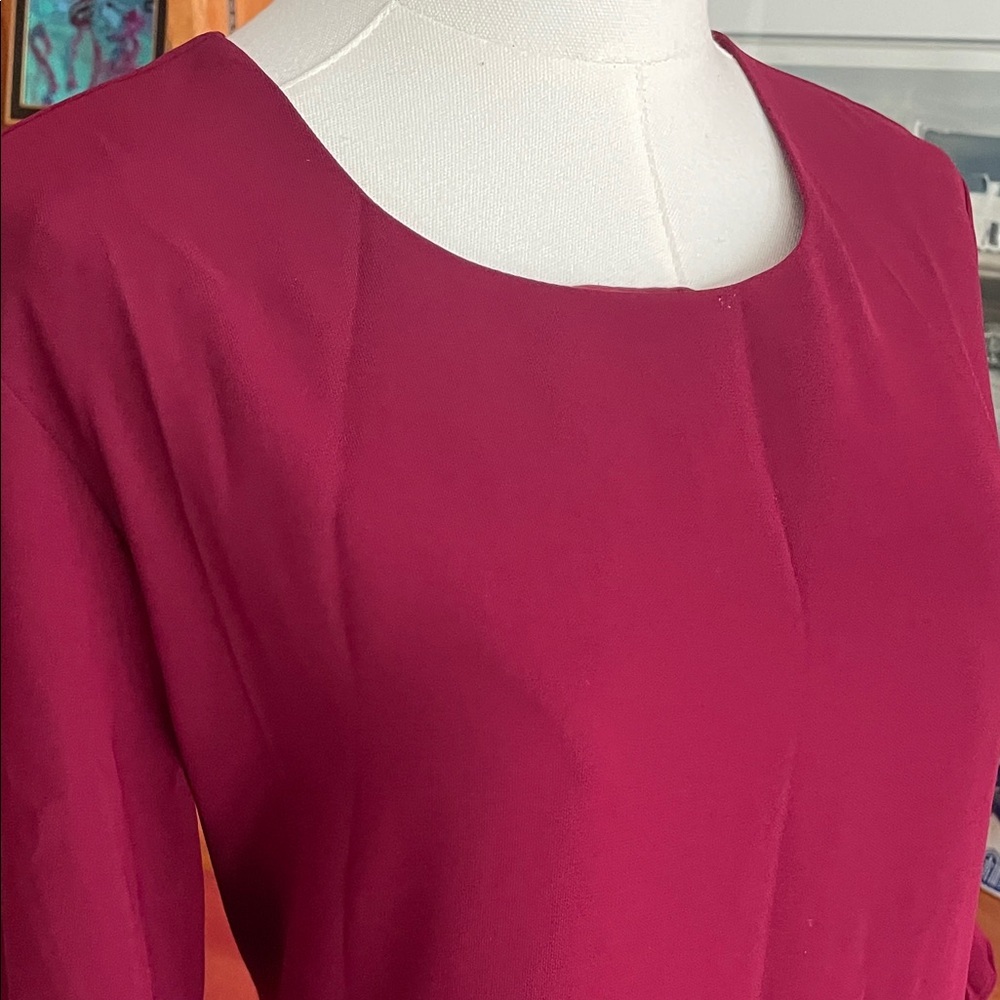 Alfani Berry Long Sleeve Dress with Pleated Accents Size 12 EUC - Picture 7 of 9